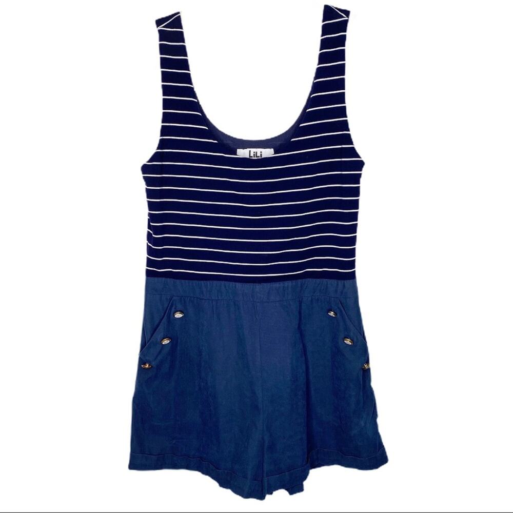 Lili Privé Royal Blue Striped Lion Yacht Romper Shorts Large